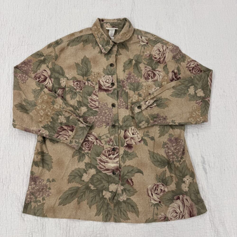 Coldwater Creek Jacket Women’s Large Floral Tapestry LS Shacket Shirt Button